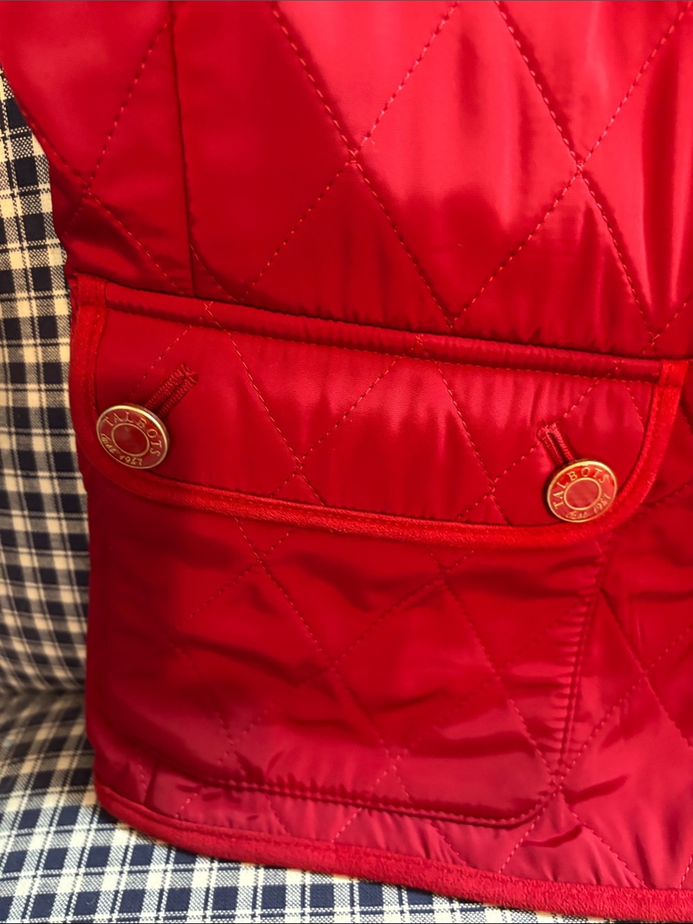 Talbots Bright Red Quilted Stand-Collar Vest - Picture 3 of 7
